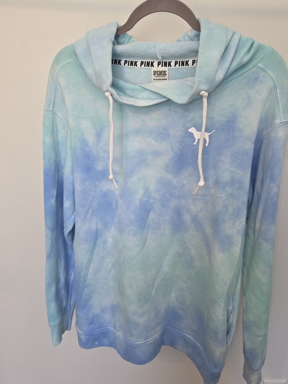 PINK Victoria's Secret Tie-Dye Blue & Mint Hooded Sweatshirt